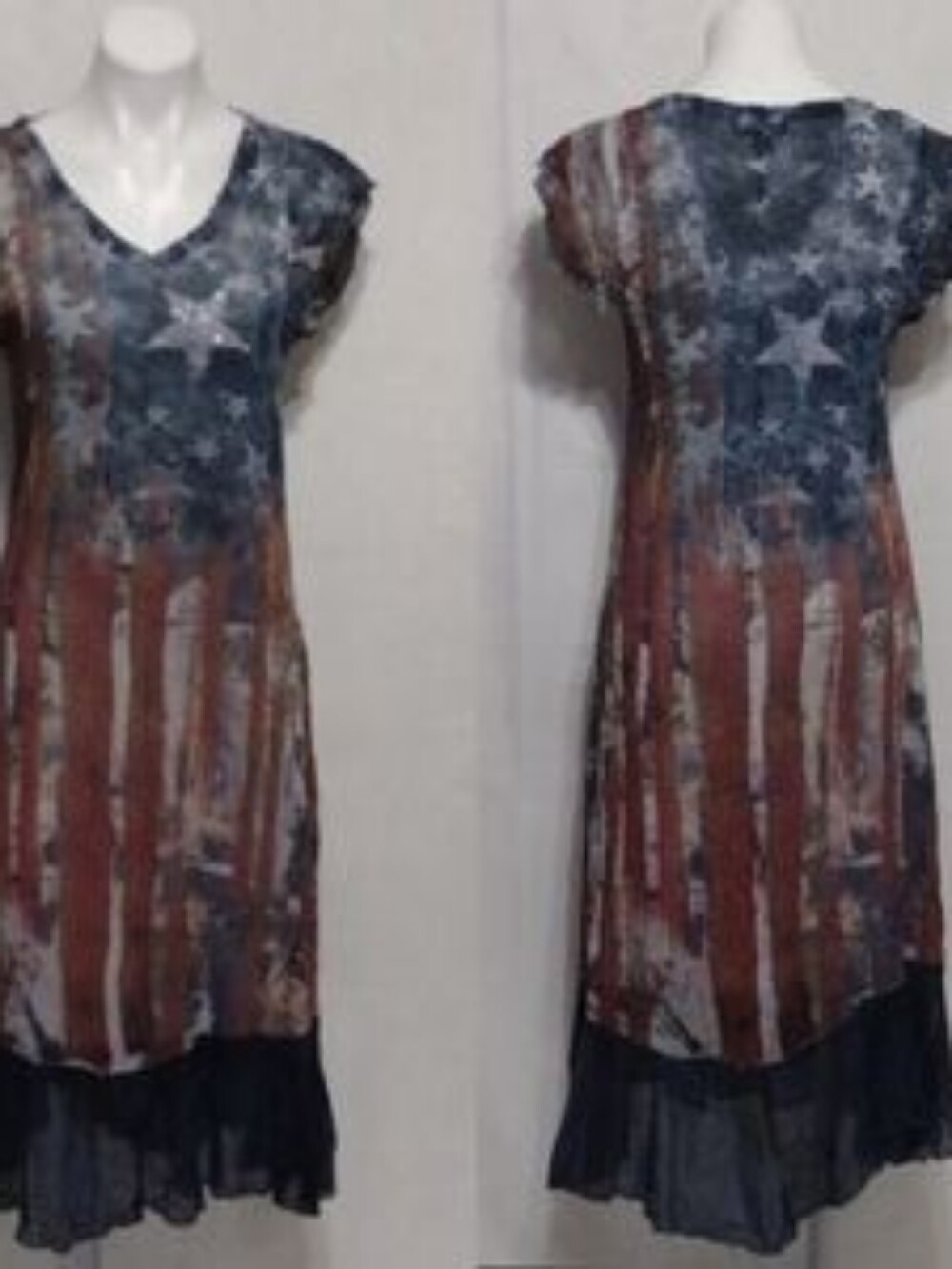 Cal Style USA Patriotic American Flag Midi Dress Rhinestone Stars Medium - Picture 14 of 14